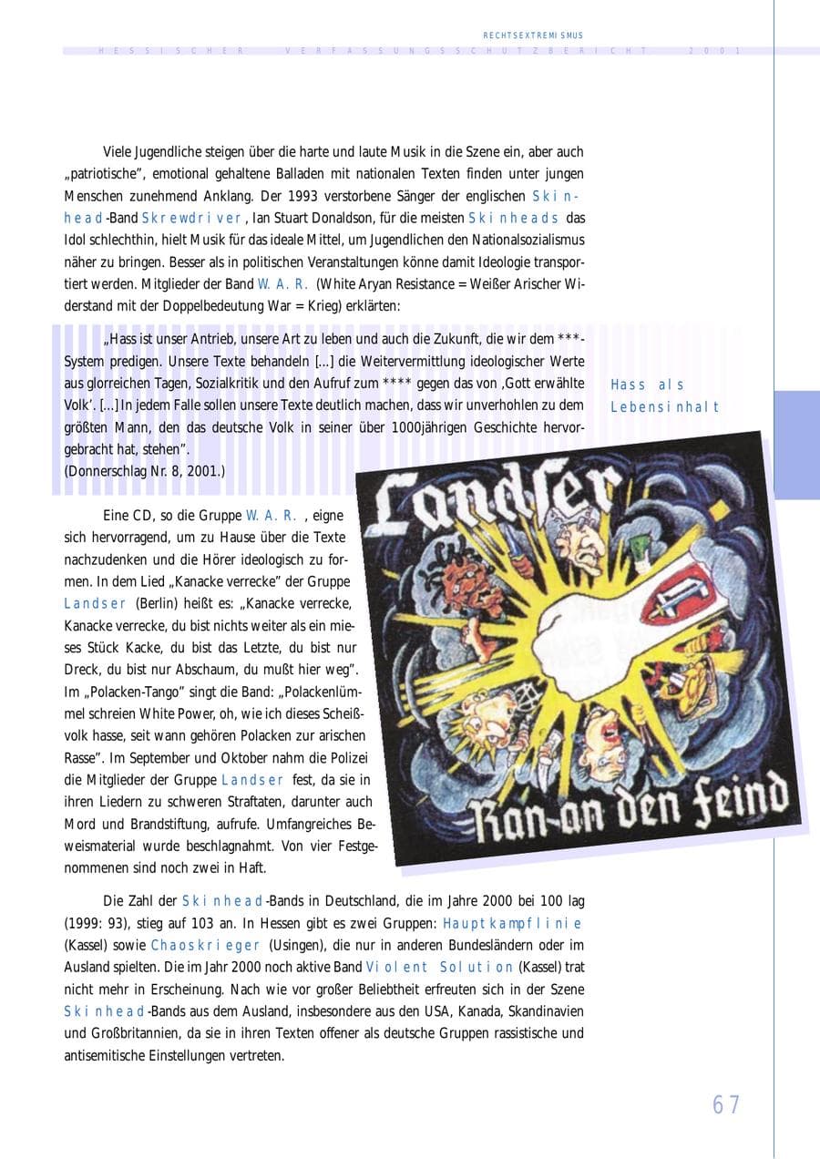 Seite 67 des Verfassungsschutzbericht 2001 Hessen