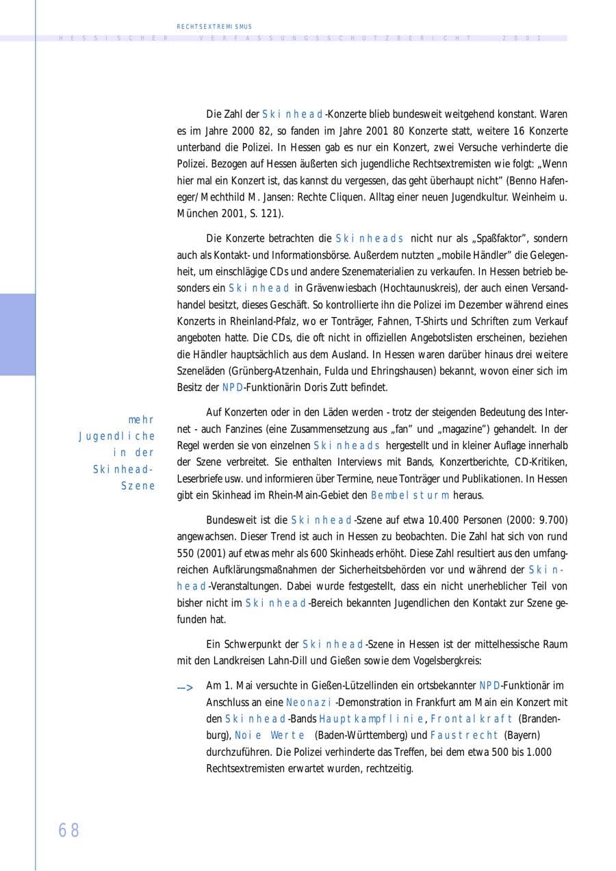 Seite 68 des Verfassungsschutzbericht 2001 Hessen