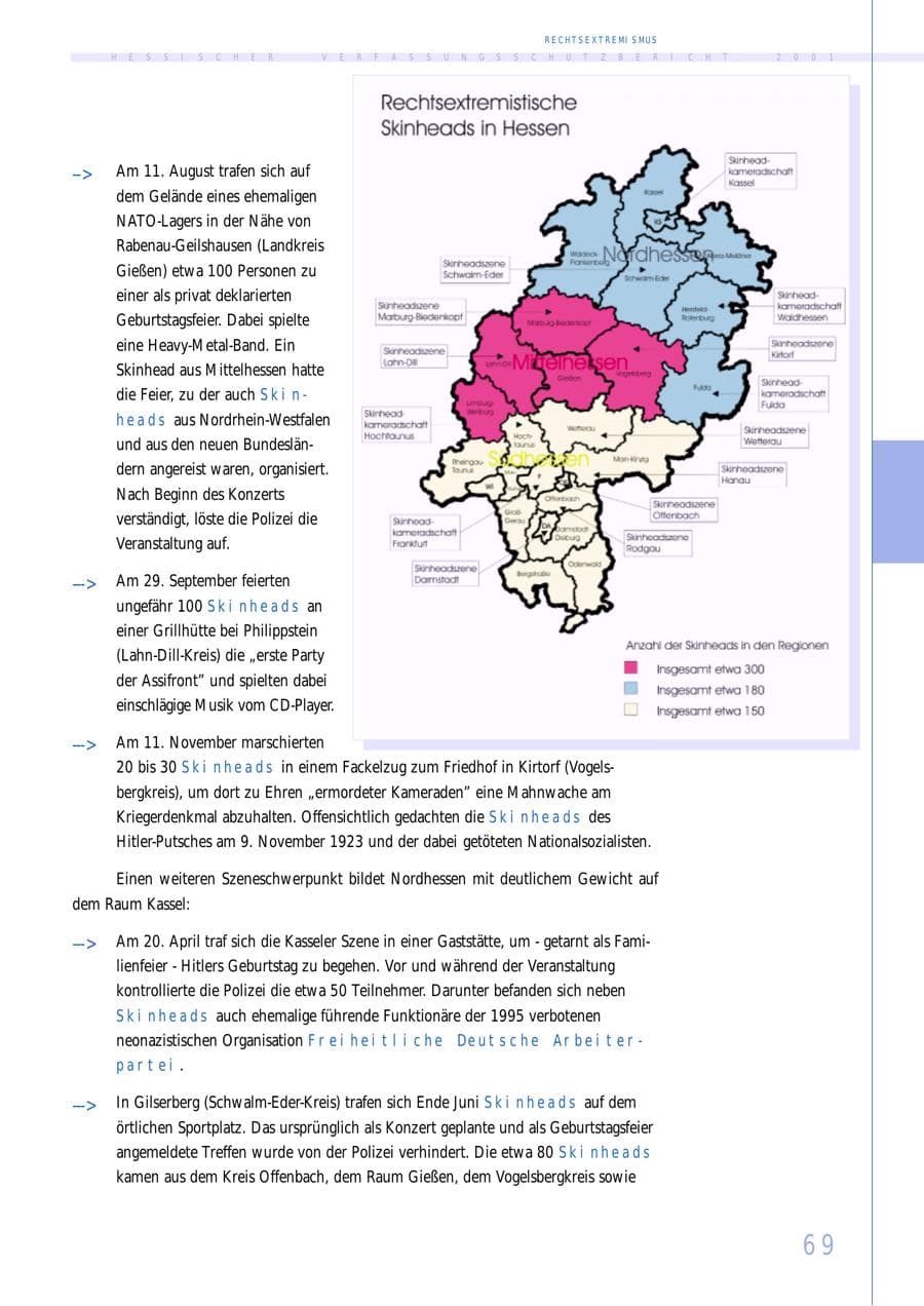 Seite 69 des Verfassungsschutzbericht 2001 Hessen