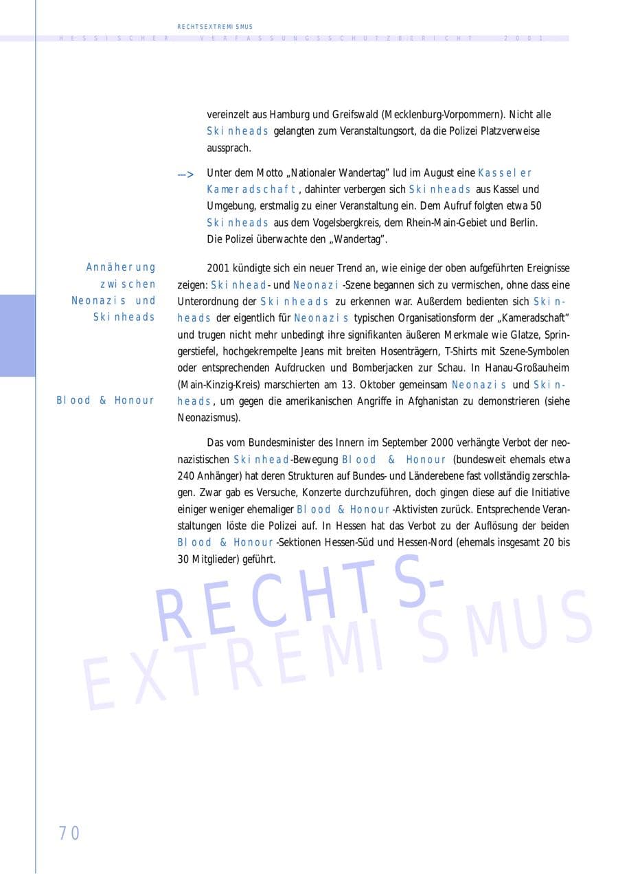 Seite 70 des Verfassungsschutzbericht 2001 Hessen