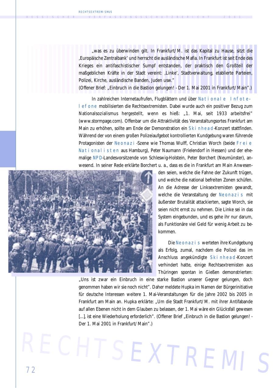 Seite 72 des Verfassungsschutzbericht 2001 Hessen