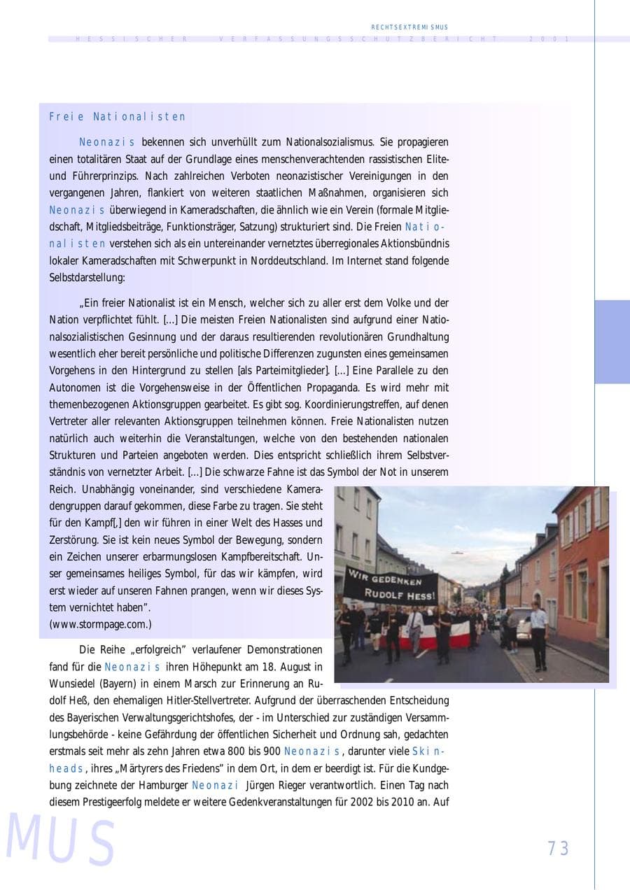 Seite 73 des Verfassungsschutzbericht 2001 Hessen