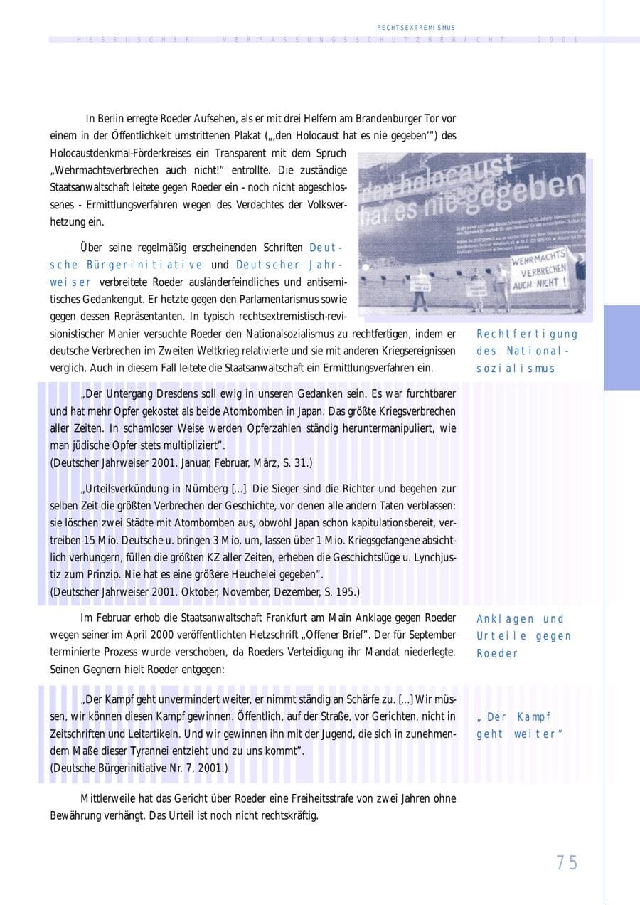 Seite 75 des Verfassungsschutzbericht 2001 Hessen