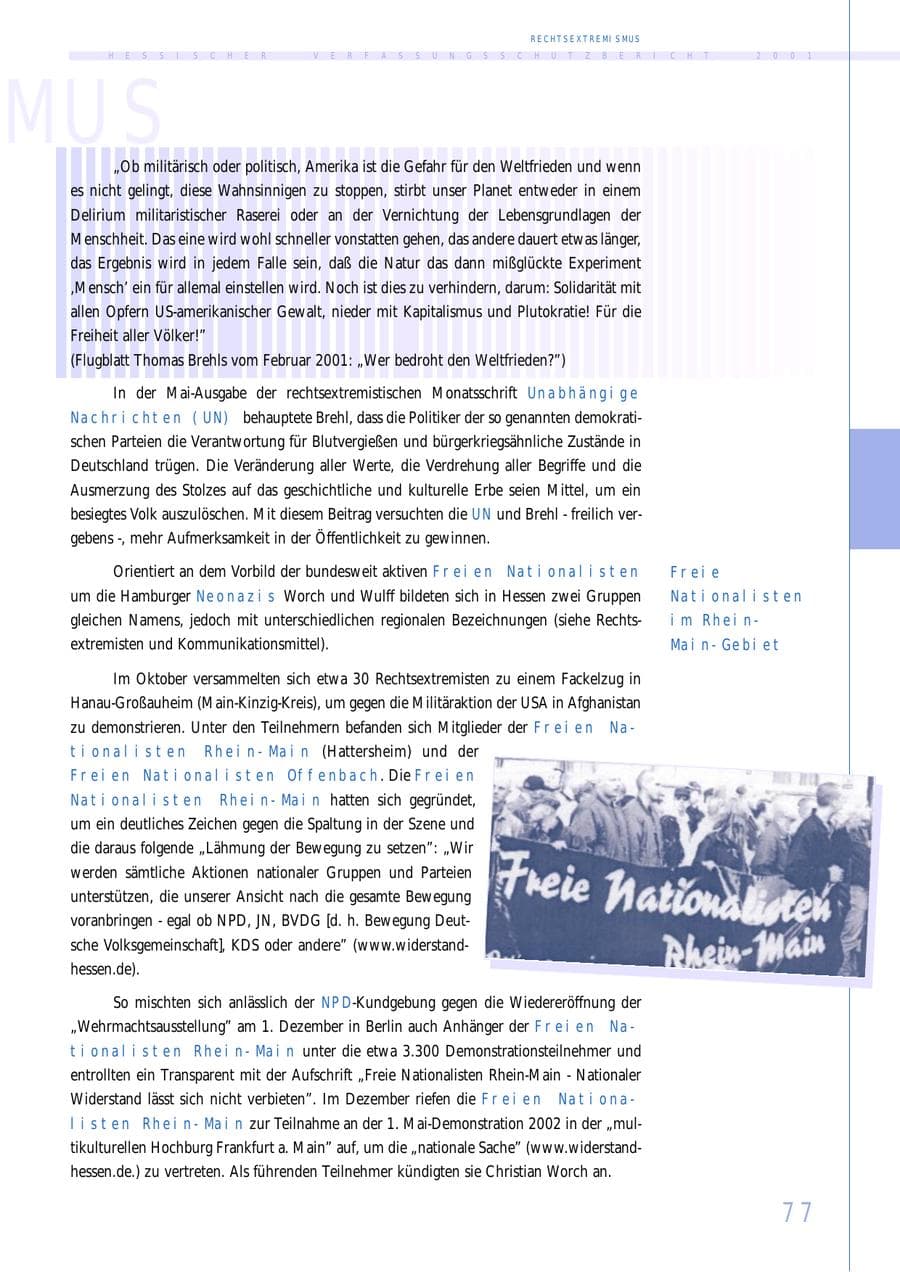 Seite 77 des Verfassungsschutzbericht 2001 Hessen