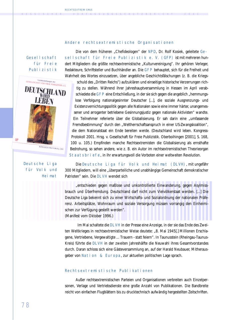 Seite 78 des Verfassungsschutzbericht 2001 Hessen