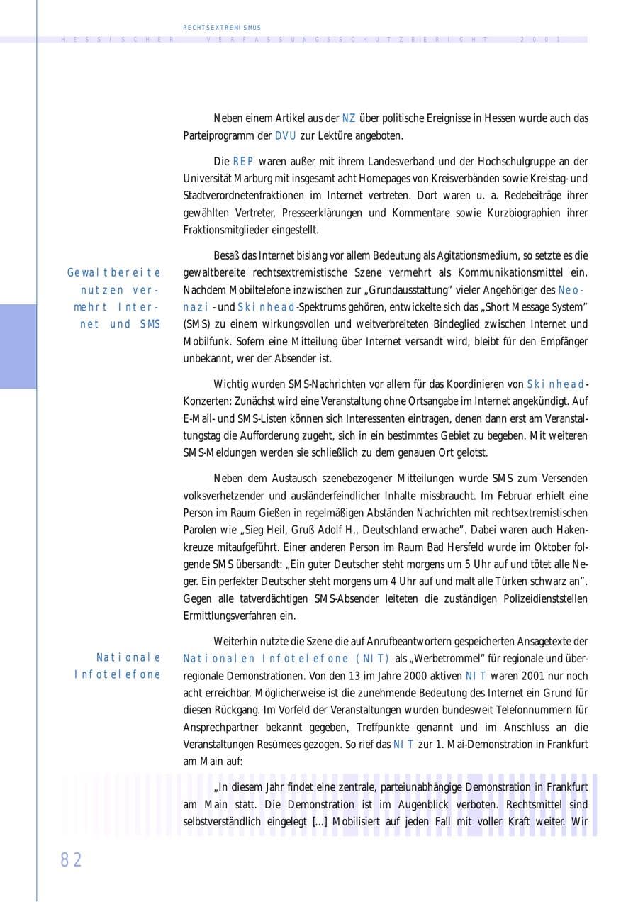Seite 82 des Verfassungsschutzbericht 2001 Hessen