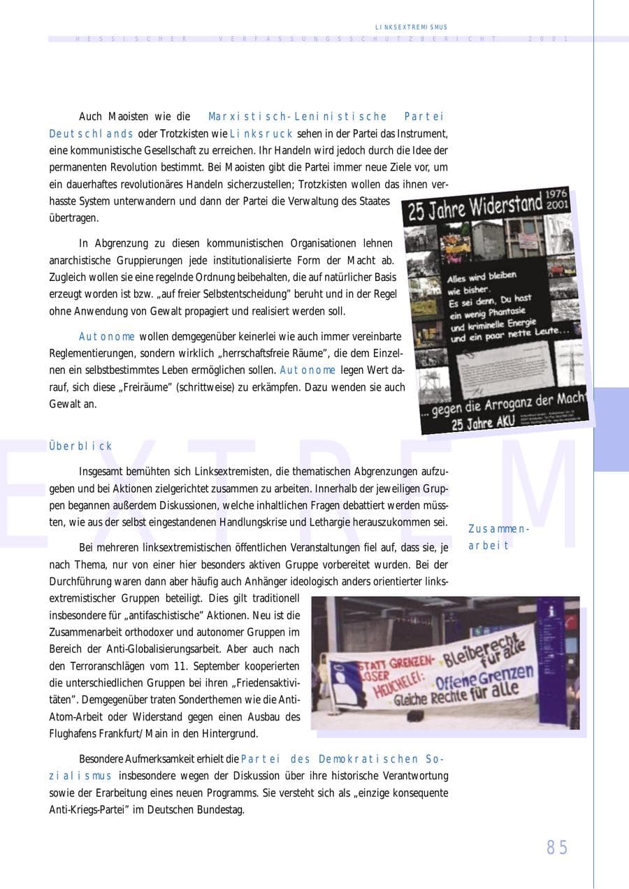 Seite 85 des Verfassungsschutzbericht 2001 Hessen