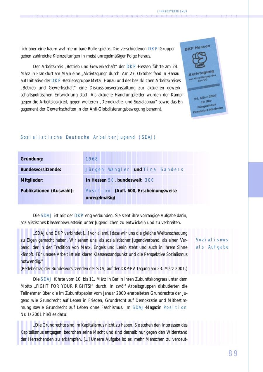 Seite 89 des Verfassungsschutzbericht 2001 Hessen