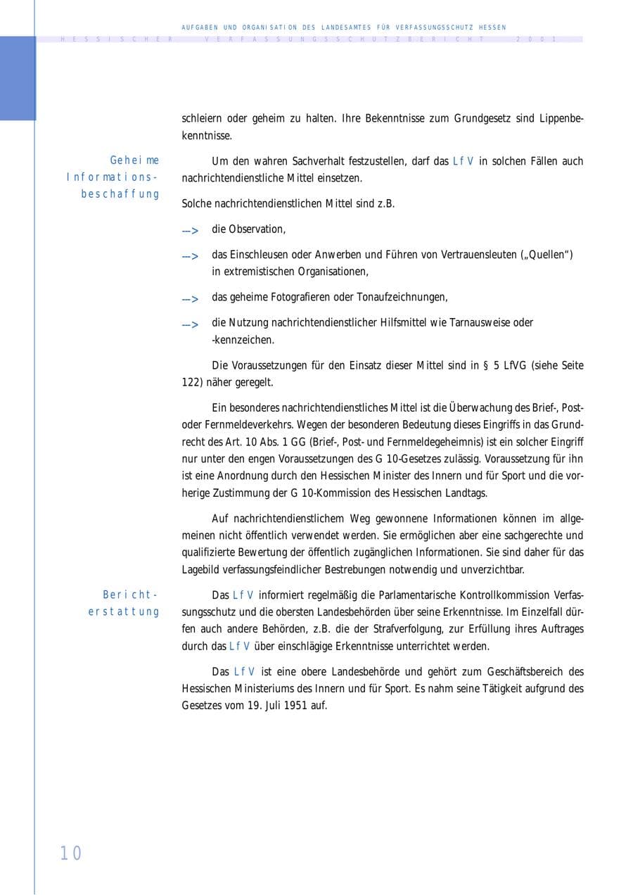Seite 10 des Verfassungsschutzbericht 2001 Hessen
