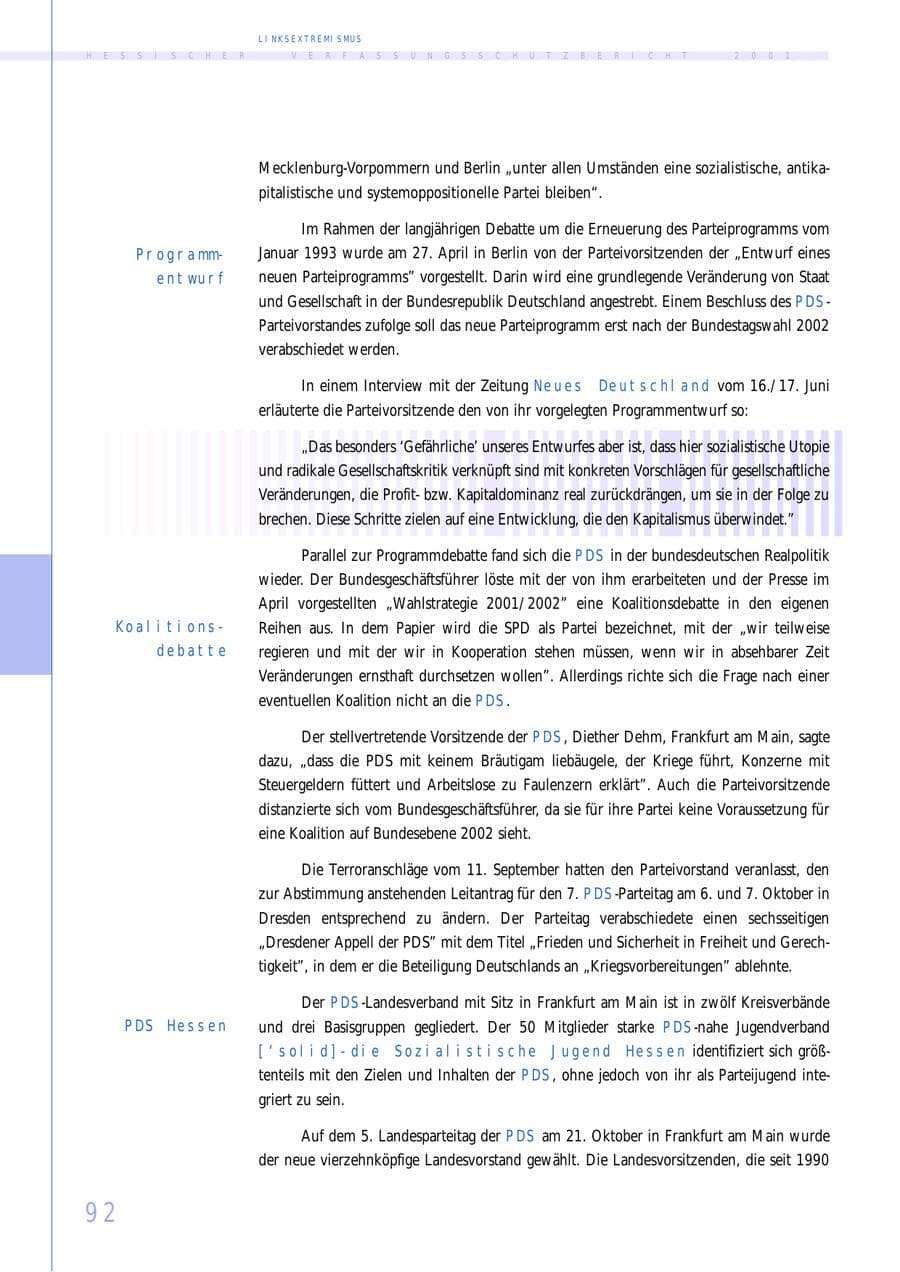 Seite 92 des Verfassungsschutzbericht 2001 Hessen