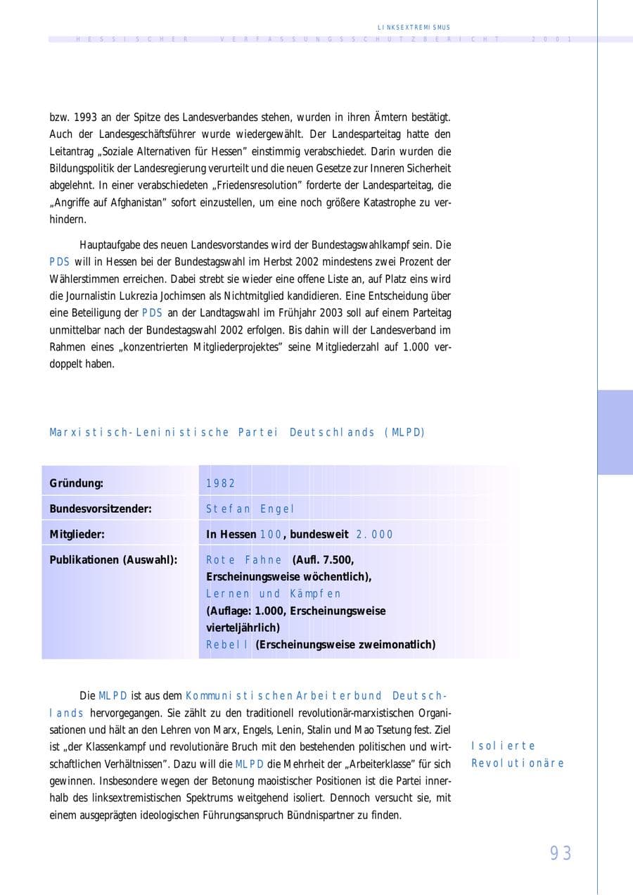 Seite 93 des Verfassungsschutzbericht 2001 Hessen