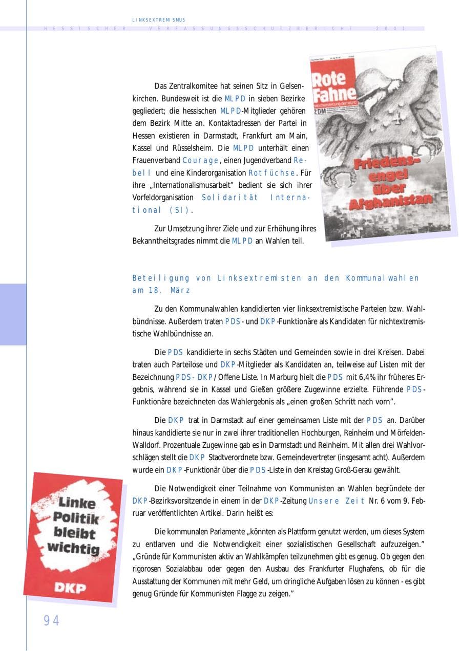 Seite 94 des Verfassungsschutzbericht 2001 Hessen
