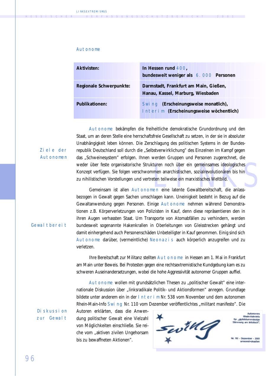 Seite 96 des Verfassungsschutzbericht 2001 Hessen
