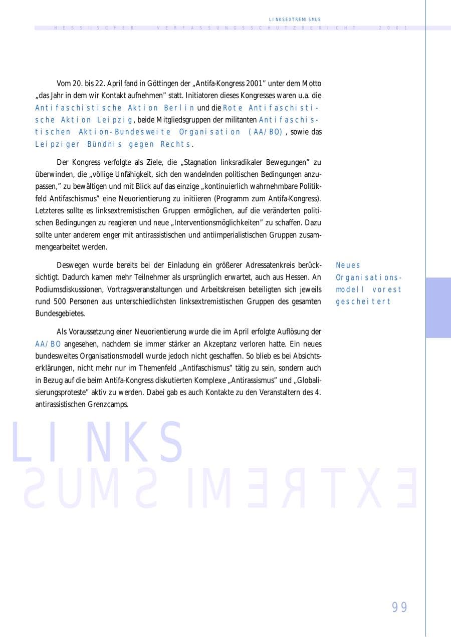 Seite 99 des Verfassungsschutzbericht 2001 Hessen