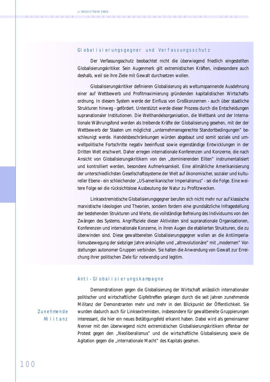 Seite 100 des Verfassungsschutzbericht 2001 Hessen