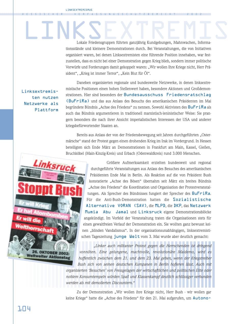 Seite 104 des Verfassungsschutzbericht 2002 Hessen