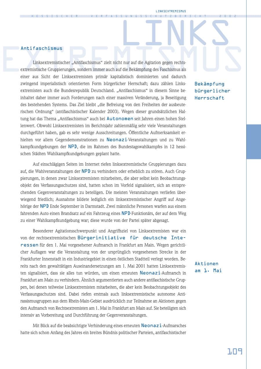 Seite 109 des Verfassungsschutzbericht 2002 Hessen