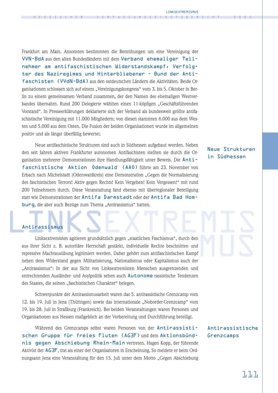 Seite 111 des Verfassungsschutzbericht 2002 Hessen