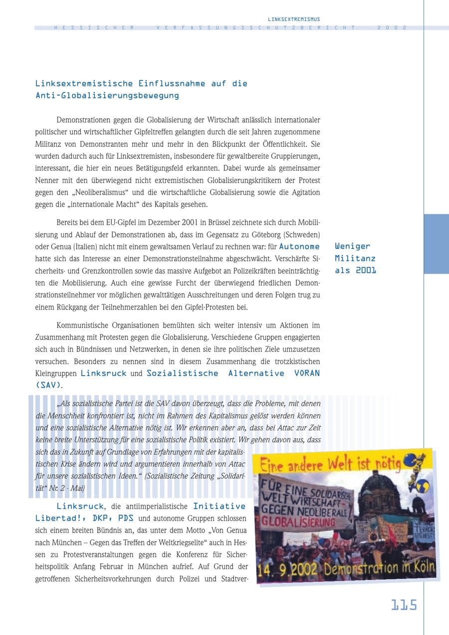 Seite 115 des Verfassungsschutzbericht 2002 Hessen