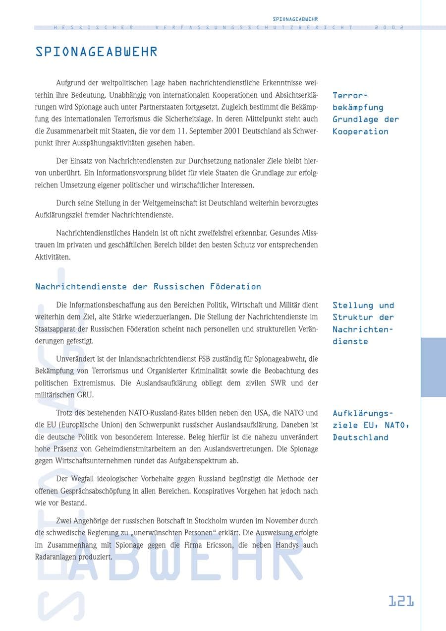 Seite 121 des Verfassungsschutzbericht 2002 Hessen