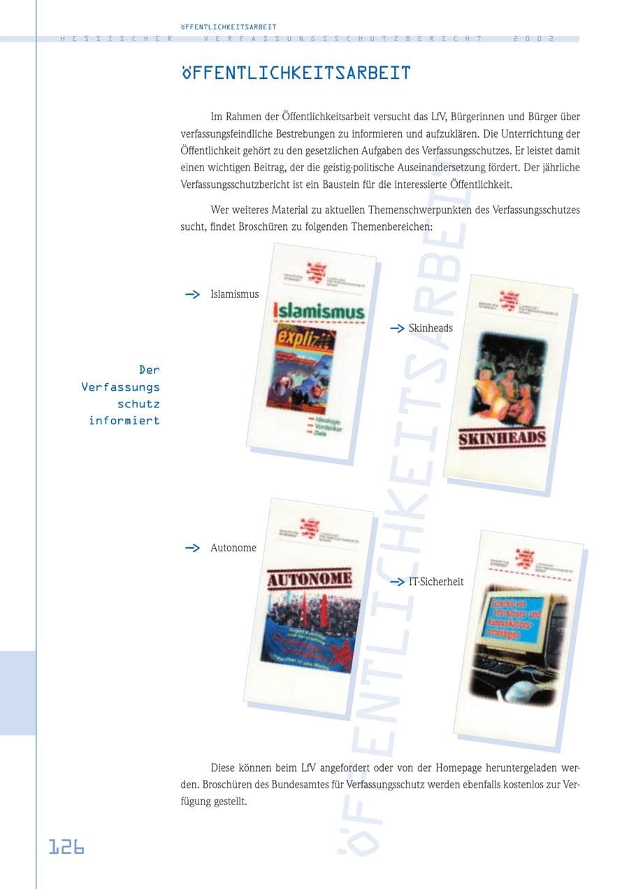Seite 126 des Verfassungsschutzbericht 2002 Hessen