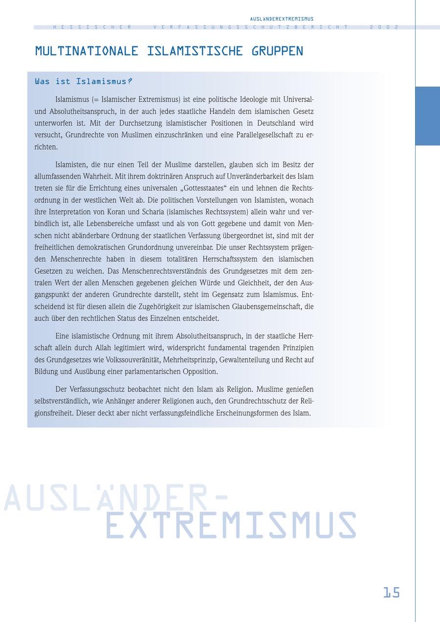 Seite 15 des Verfassungsschutzbericht 2002 Hessen