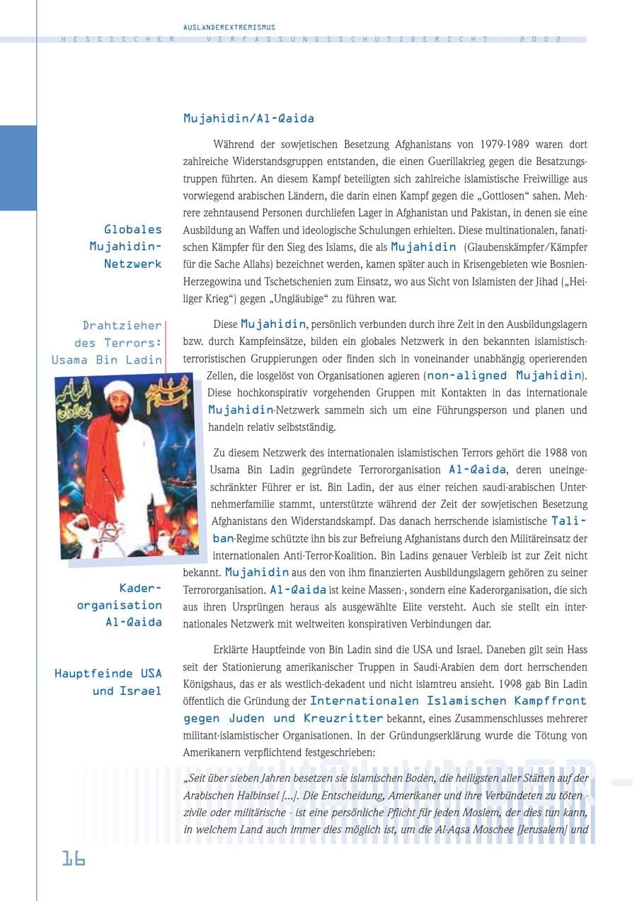 Seite 16 des Verfassungsschutzbericht 2002 Hessen
