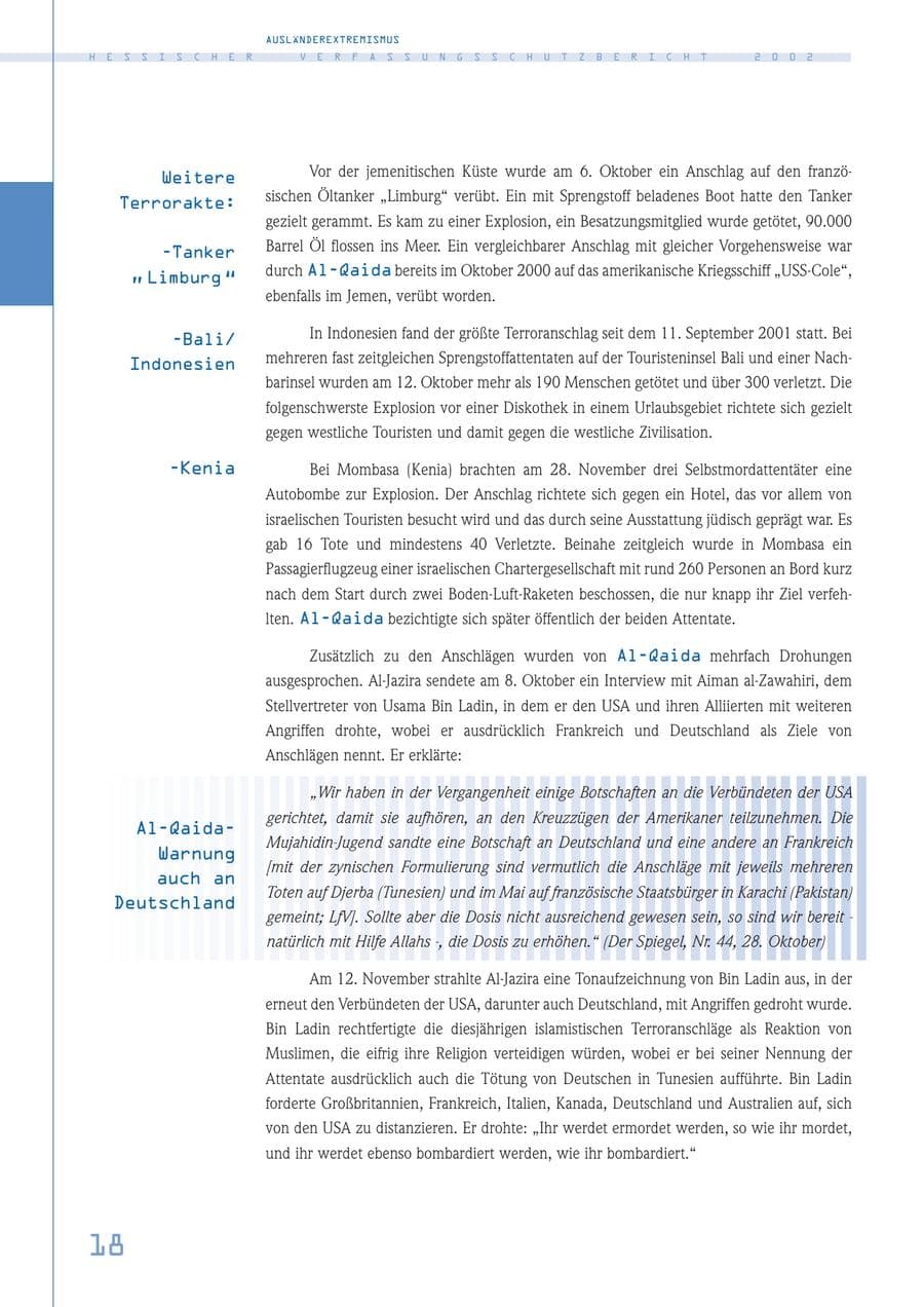 Seite 18 des Verfassungsschutzbericht 2002 Hessen