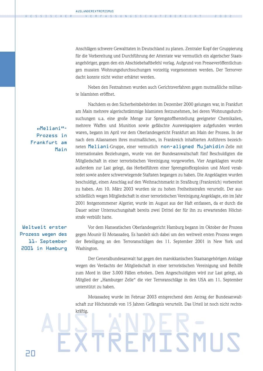 Seite 20 des Verfassungsschutzbericht 2002 Hessen