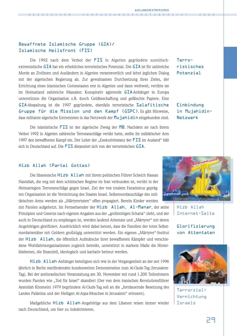 Seite 29 des Verfassungsschutzbericht 2002 Hessen