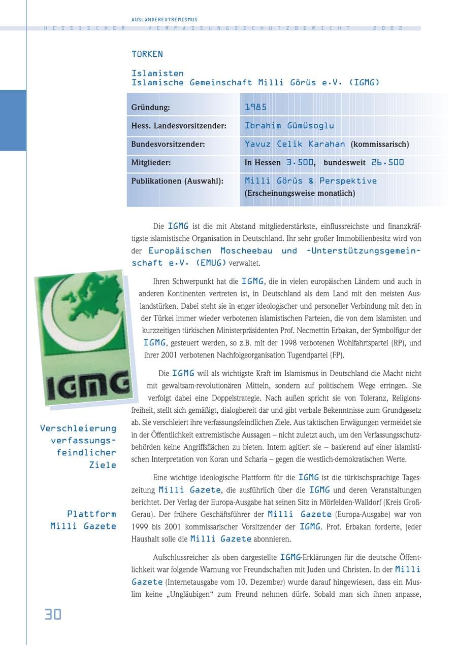 Seite 30 des Verfassungsschutzbericht 2002 Hessen