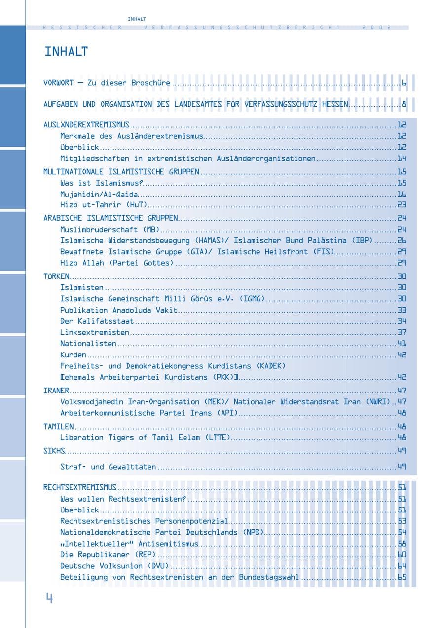 Seite 4 des Verfassungsschutzbericht 2002 Hessen