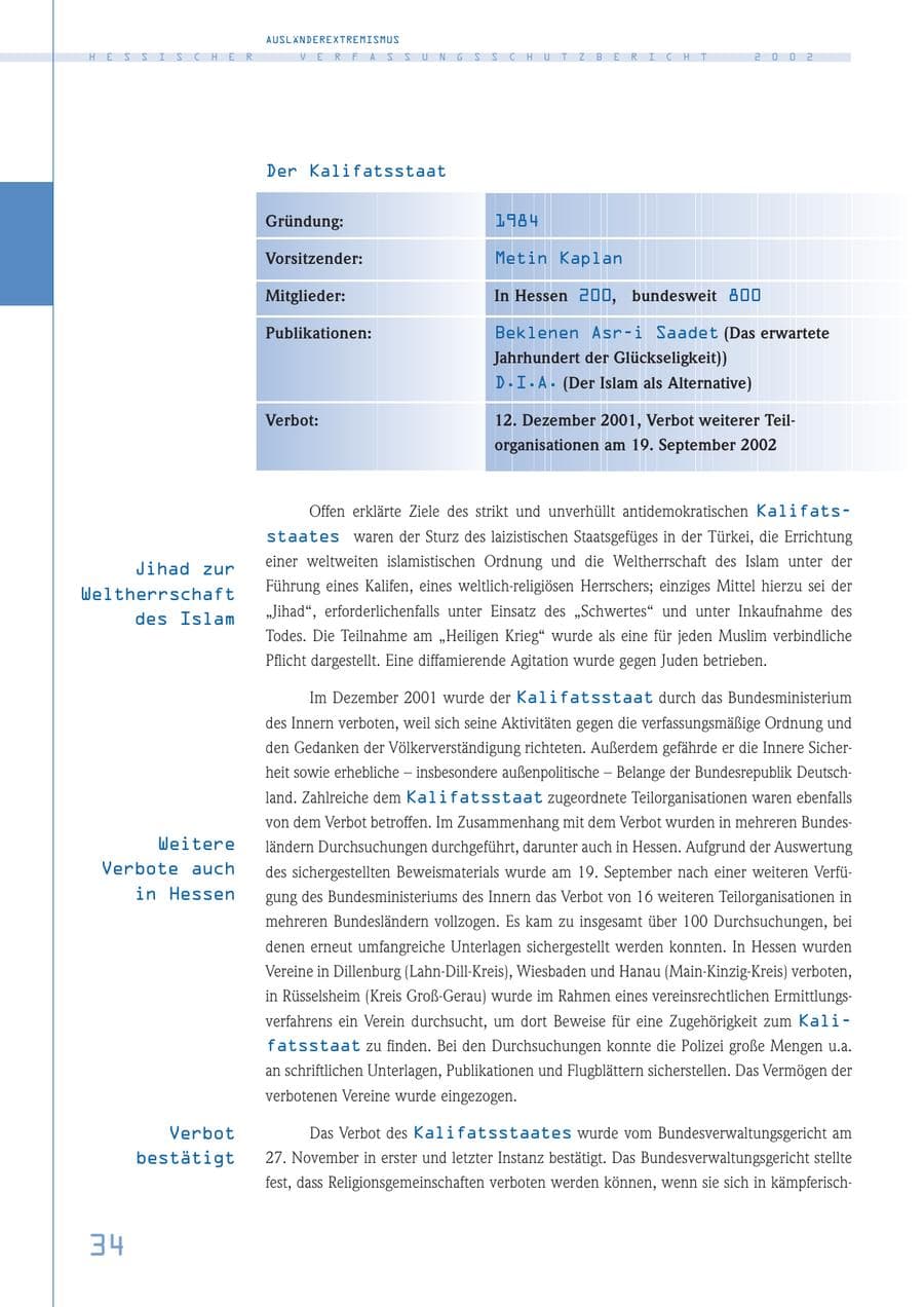 Seite 34 des Verfassungsschutzbericht 2002 Hessen