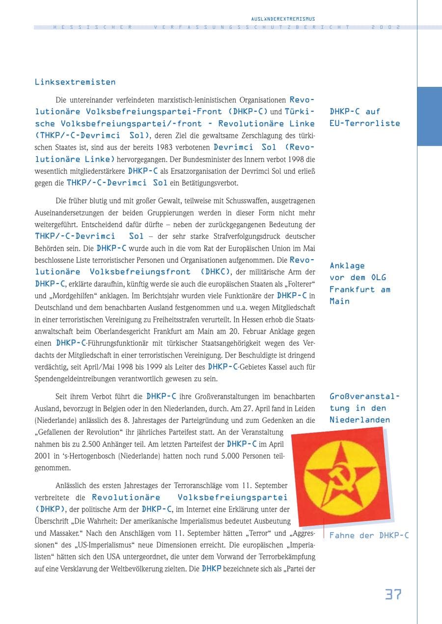 Seite 37 des Verfassungsschutzbericht 2002 Hessen