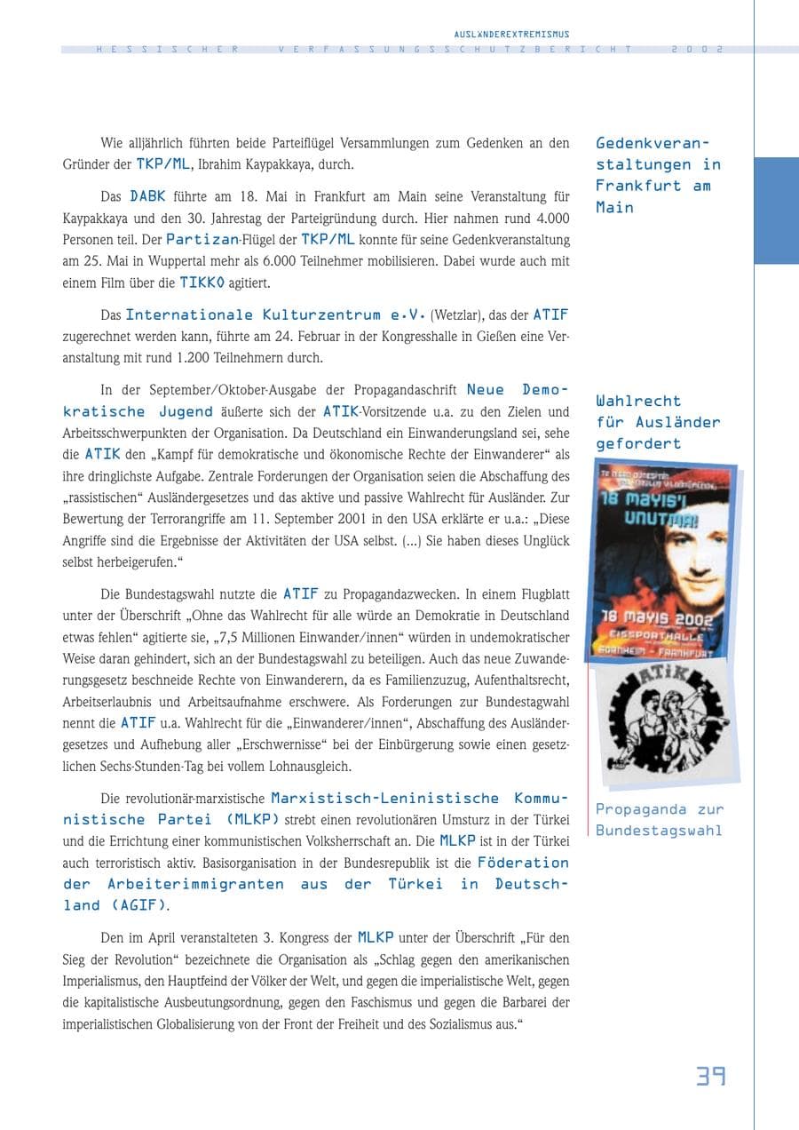 Seite 39 des Verfassungsschutzbericht 2002 Hessen
