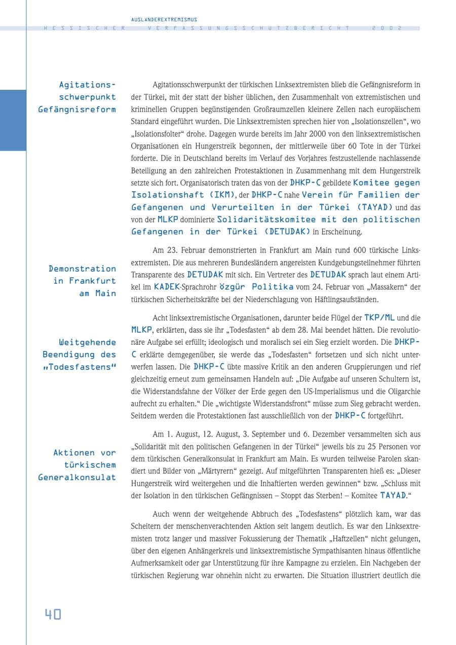 Seite 40 des Verfassungsschutzbericht 2002 Hessen