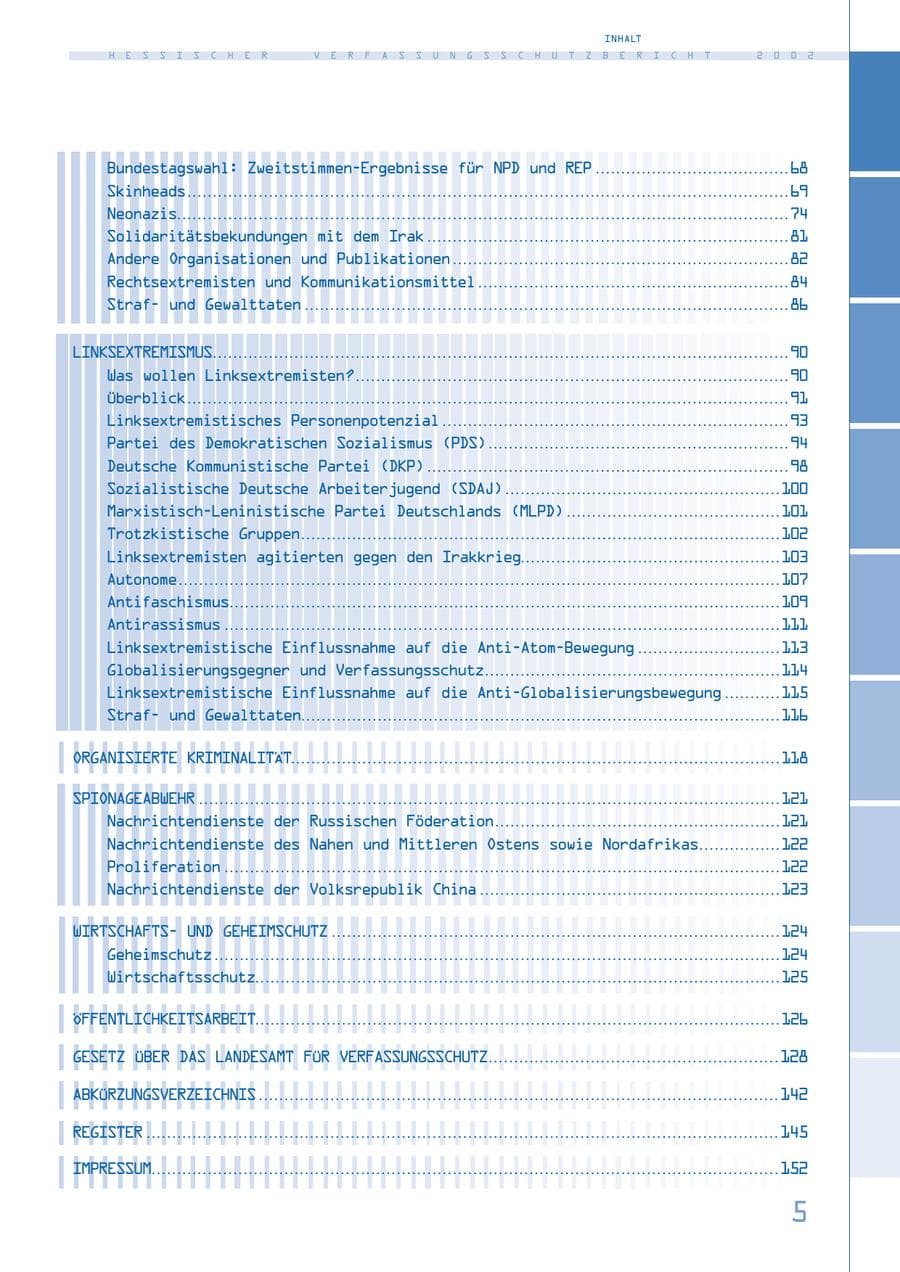 Seite 5 des Verfassungsschutzbericht 2002 Hessen