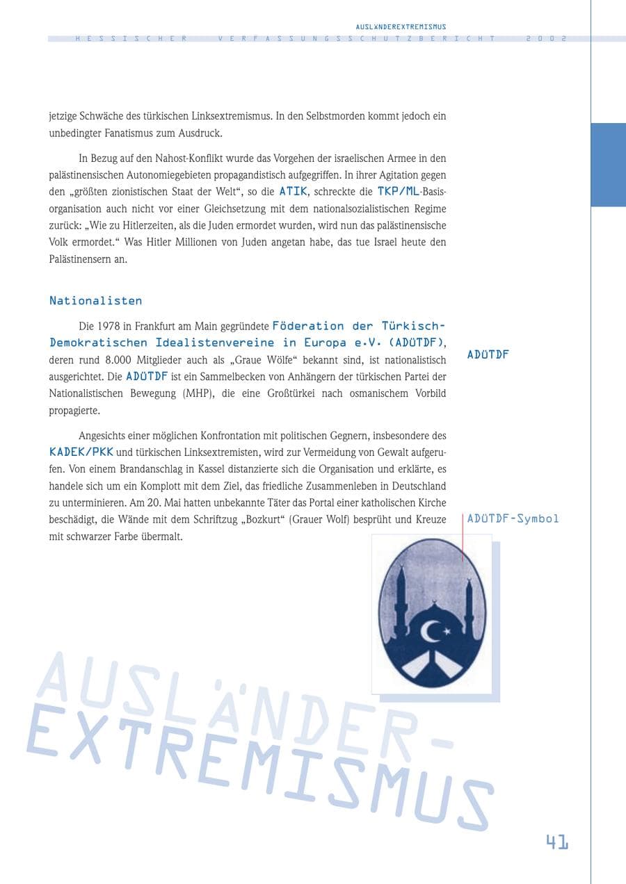 Seite 41 des Verfassungsschutzbericht 2002 Hessen