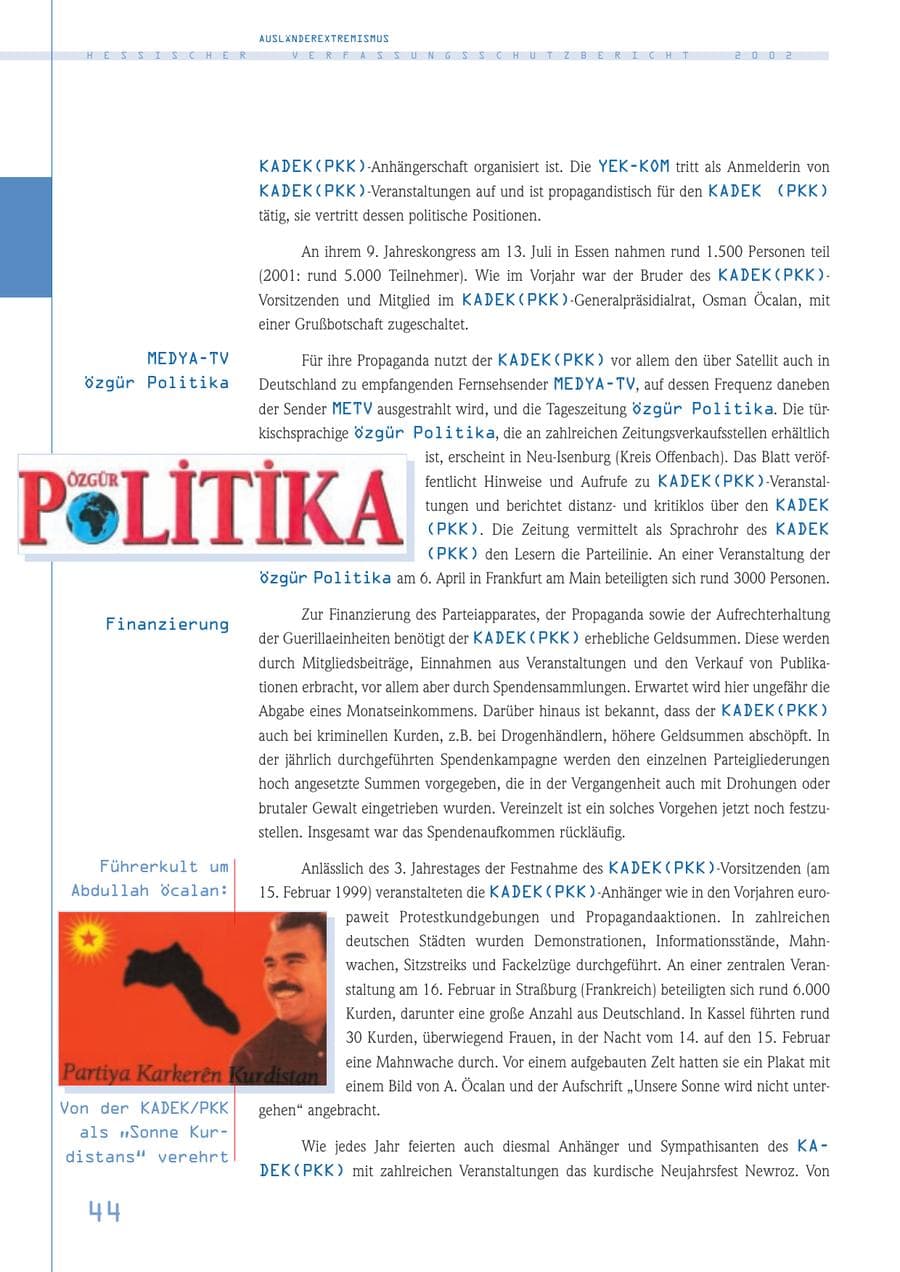 Seite 44 des Verfassungsschutzbericht 2002 Hessen