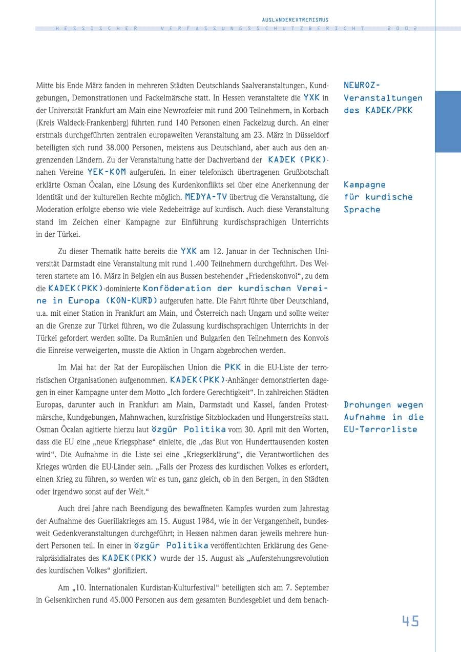 Seite 45 des Verfassungsschutzbericht 2002 Hessen