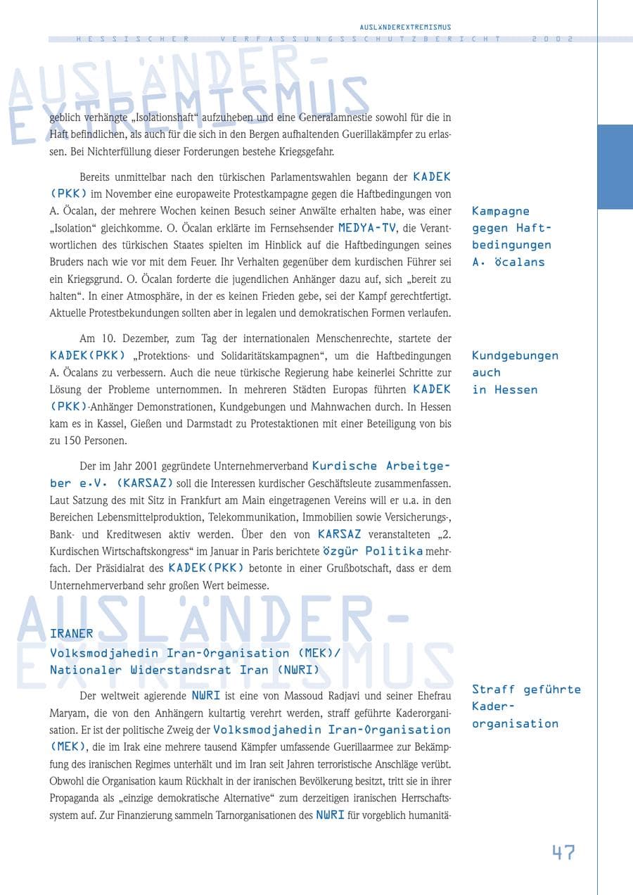 Seite 47 des Verfassungsschutzbericht 2002 Hessen