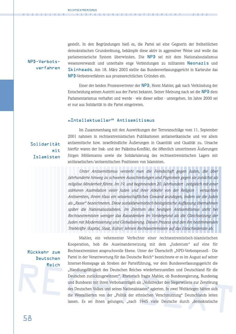 Seite 58 des Verfassungsschutzbericht 2002 Hessen