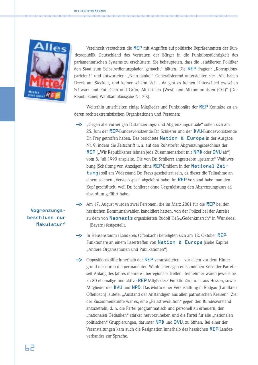 Seite 62 des Verfassungsschutzbericht 2002 Hessen