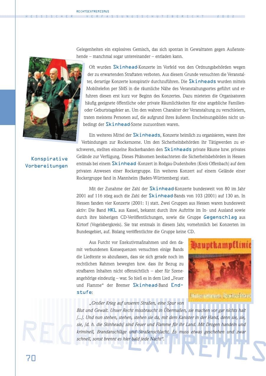 Seite 70 des Verfassungsschutzbericht 2002 Hessen
