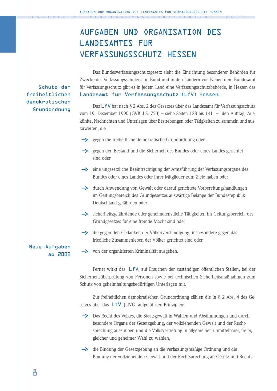 Seite 8 des Verfassungsschutzbericht 2002 Hessen