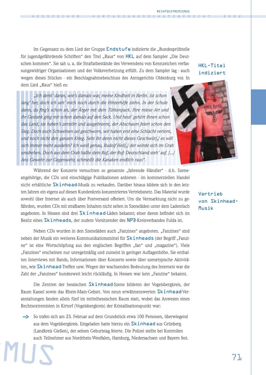 Seite 71 des Verfassungsschutzbericht 2002 Hessen