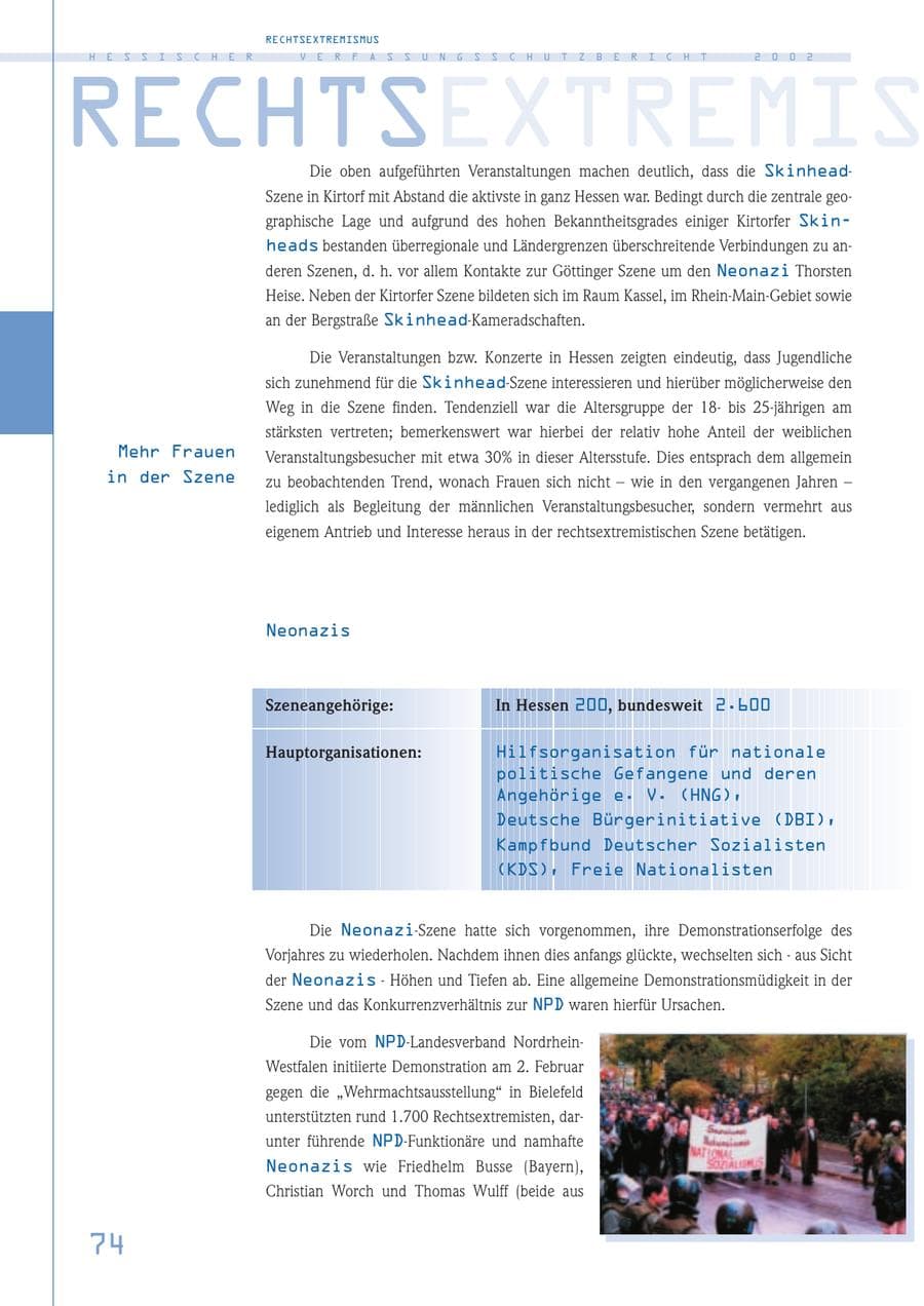 Seite 74 des Verfassungsschutzbericht 2002 Hessen