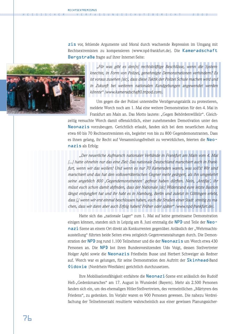 Seite 76 des Verfassungsschutzbericht 2002 Hessen