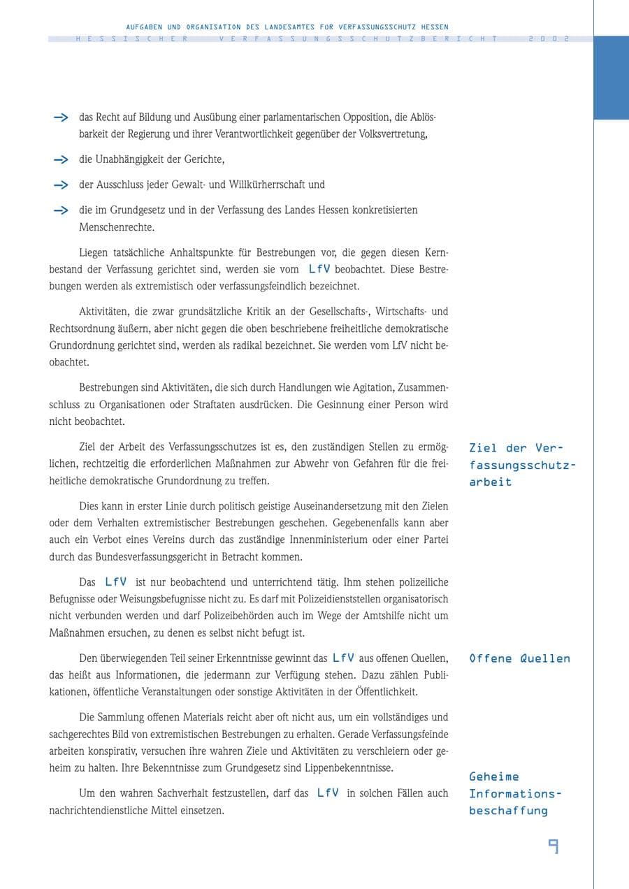 Seite 9 des Verfassungsschutzbericht 2002 Hessen