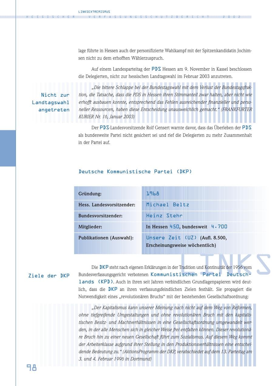 Seite 98 des Verfassungsschutzbericht 2002 Hessen
